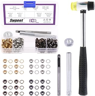 Swpeet 484Pcs - 240Sets 3/20" (4mm) Hole Grommets Thicken 4 Colors Metal Grommets Eyelets and 3Pcs Setting Instal Tool, Rubbe Soft Mallet for Repairing Canvas, Leather