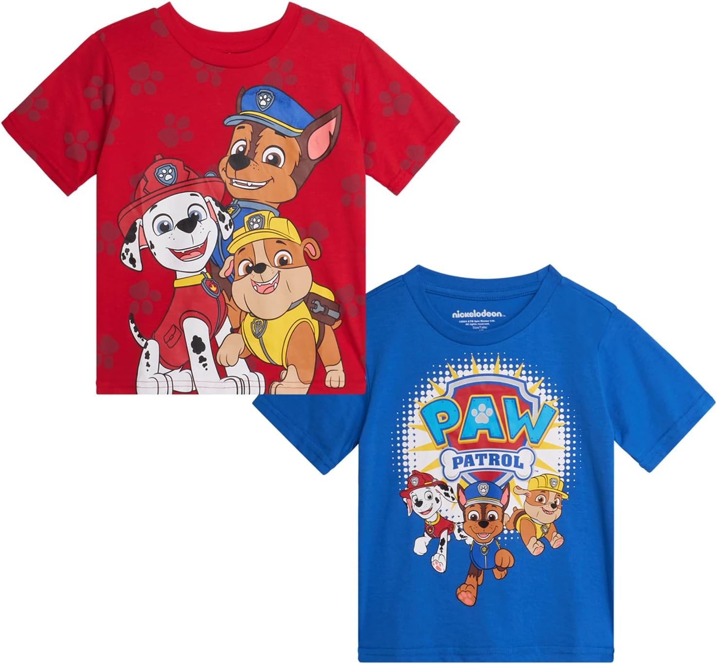 Nickelodeon Toddler Boys Graphic Tees - 2 Pack Paw Patrol Chase Marshall Short Sleeve Graphic T Shirts for Boys (Sizes: 2T-7)