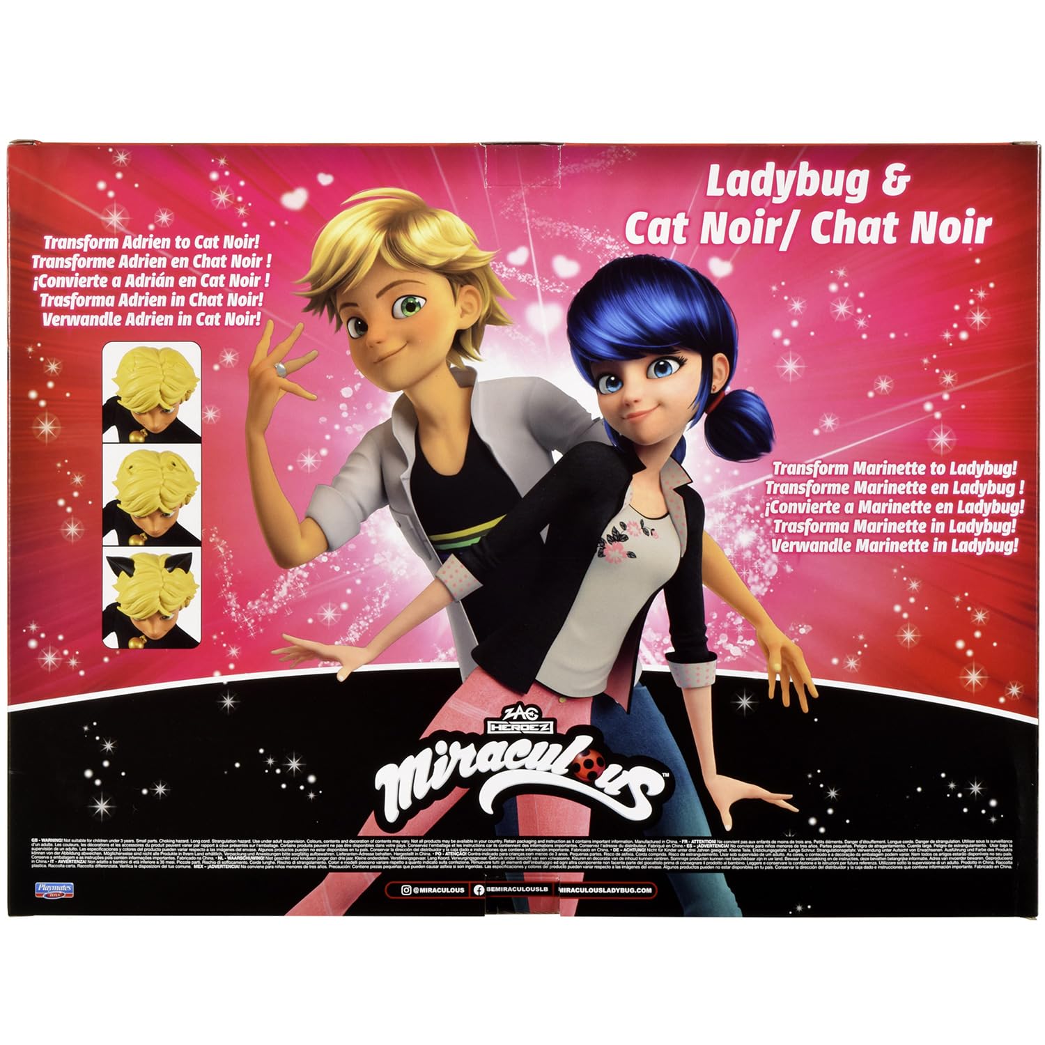 BANDAI – Miraculous – Confezione 2 bambole Marinette e Adrien con 2 abiti (Ladybug e Chat Noir) – Set regalo Miraculous 2 figure 26cm – Idea regalo per bambini – Giocattolo dai 4 anni in su – P50359