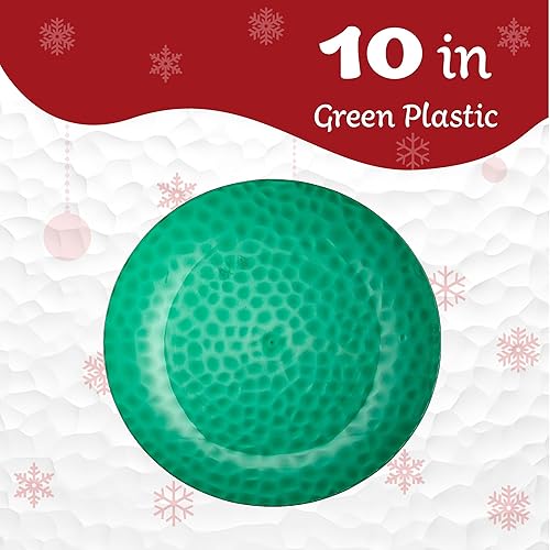 Miniatura 5 de PLASTICPRO Paquete de 30 platos de plástico martillado, platos de plástico desechables pesados, elegantes platos de fiesta martillados verdes