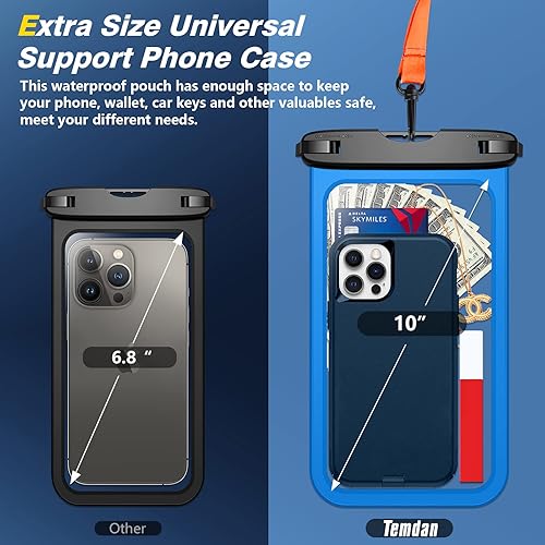 Miniatura 2 de Temdan 2 bolsas impermeables para teléfono, hasta 10 pulgadas grande Funda universal IPX8 impermeable para teléfono celular, bolsa seca con cordón