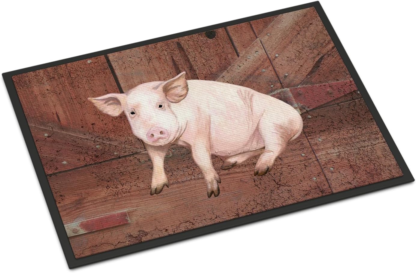 Caroline's Treasures SB3072MAT Pig at The barn Door Doormat 18x27 Front Door Mat Indoor Outdoor Rugs for Entryway, Non Slip Washable Low Pile, 18H X 27W