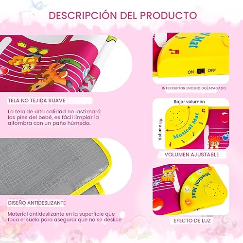 Miniatura 3 de M SANMERSEN Tapete de piano de piso, tapete musical de juguetes para niños, tapete de juego de teclado de 39.5 pulgadas, música electrónica