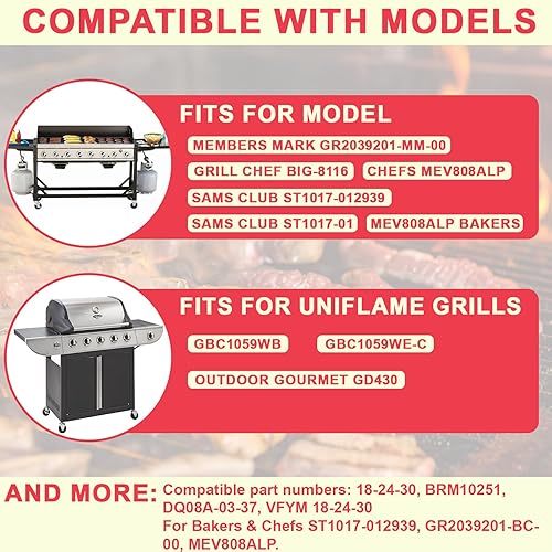 Miniatura 3 de Quemadores de parrilla de 17 pulgadas de repuesto para miembros Mark GR2039201-MM-00 para barbacoa, quemador de tubo de parrilla de gas de acero