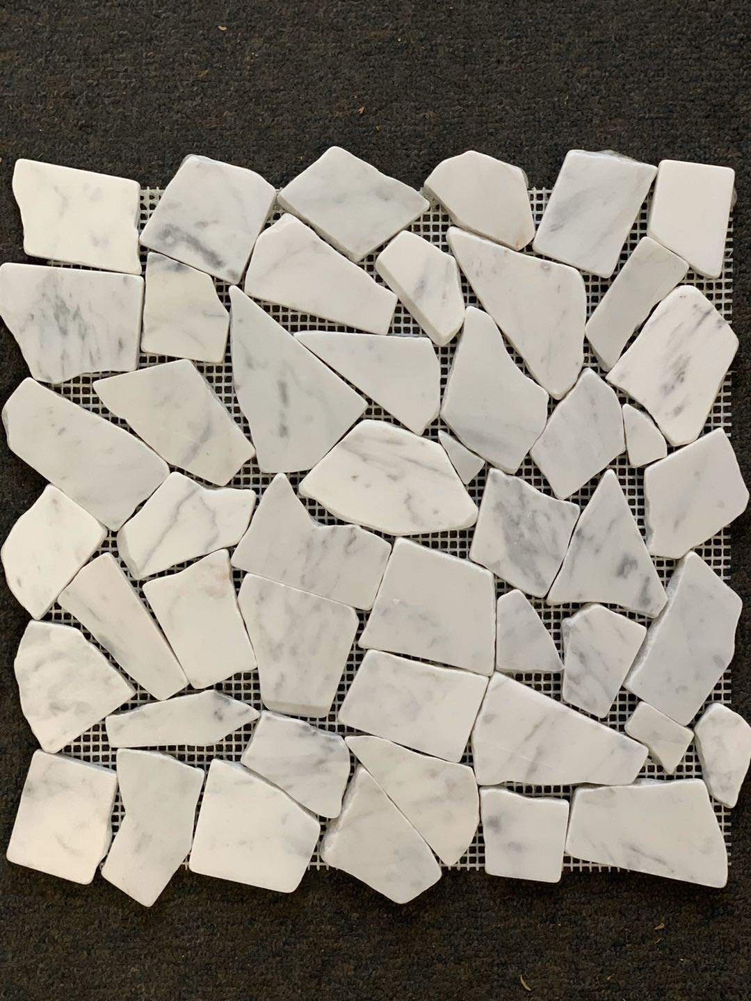 Decorative Tiles Carrara Tumbled White Marble Pebble Tile 12”X12” Interlocking (5-Sheets) Kitchen Bathroom Patio Flooring Indoor and Outdoor Use Natural Auburn Stone