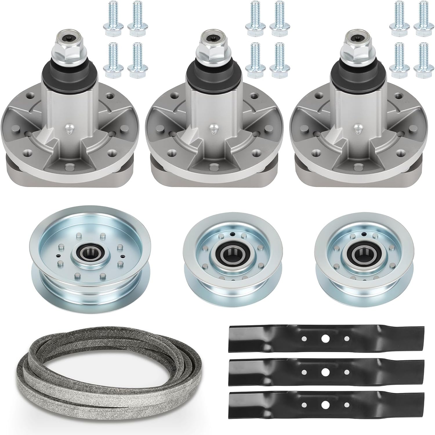 48 Inch Deck Rebuild Kit GY20050 Spindle Assembly for John Deere L120 L130, Replaces 3 Spindles GY20785, 3 Idlers GY22172 GY22082, 3 Blades GX20250 GY20568, 1 Belt GX20305 GY20571
