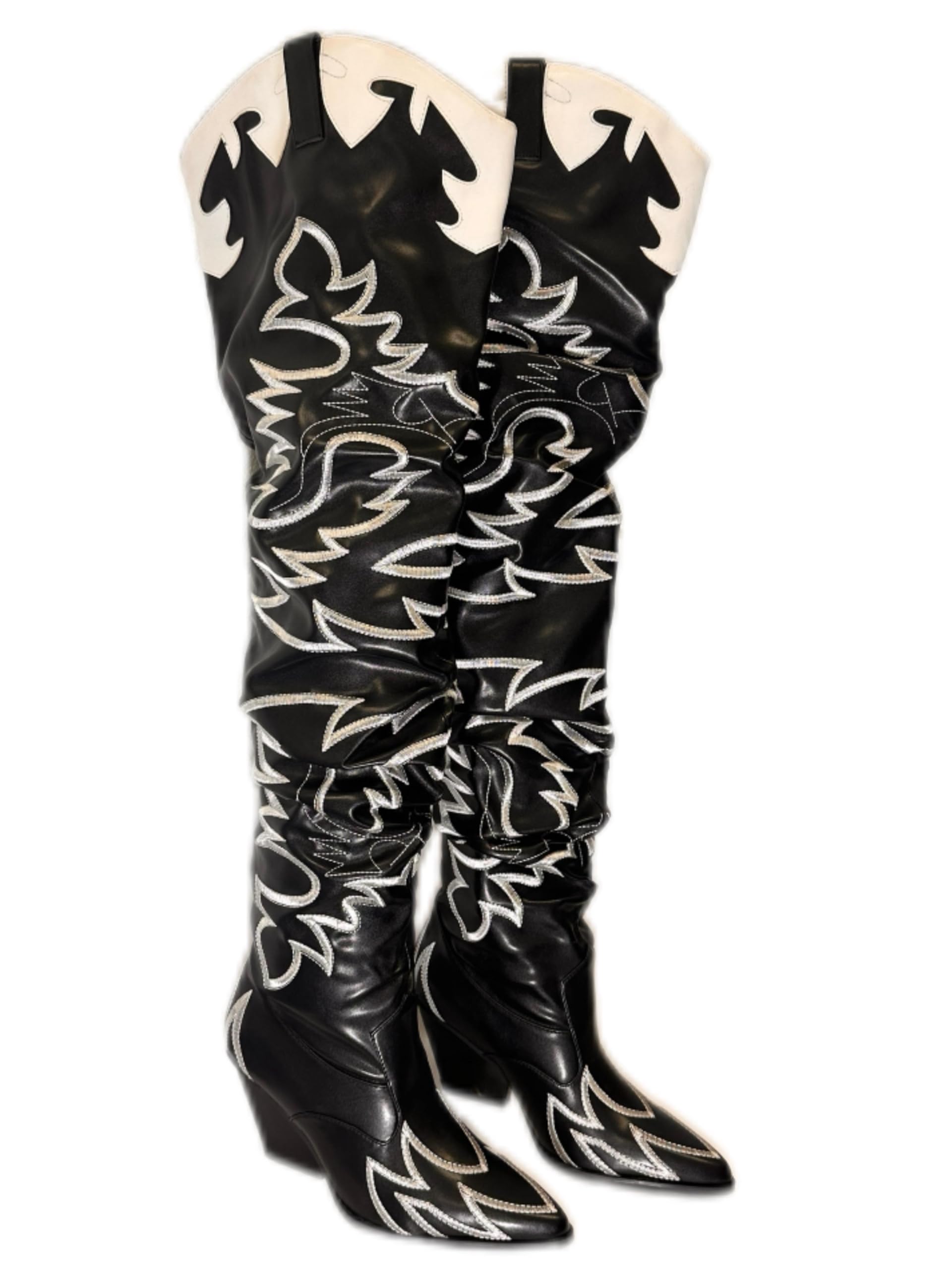 YOKI Cowgirl Boots Women, Over the Knee Western Cowboy Boots for Women with Chunky Block Heels