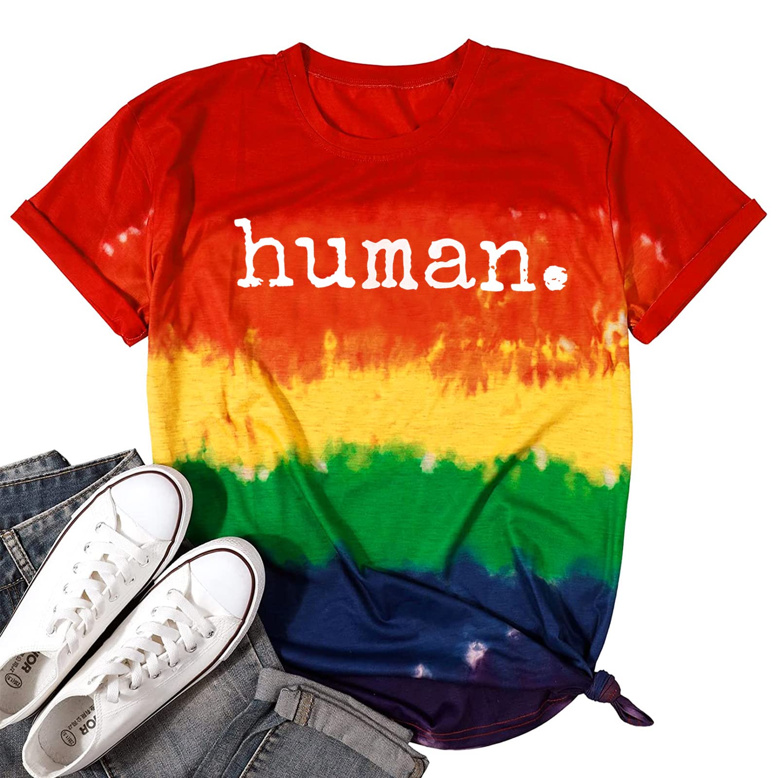 Pride Shirts for Women Human LGBT T-Shirt Rainbow Graphic Tee Shirt LGBTQ Equality Blouse Tops