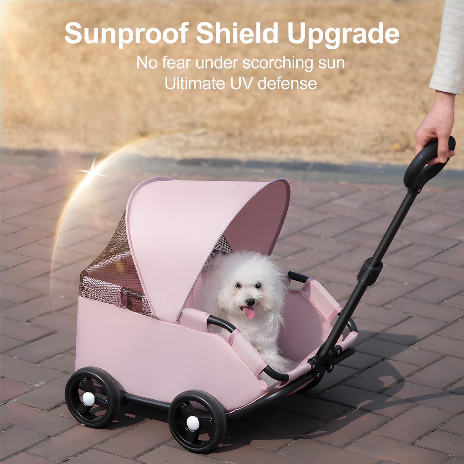 Cochecito plegable para mascotas con mango giratorio de 360 grados y toldo para perros pequeños y gatos