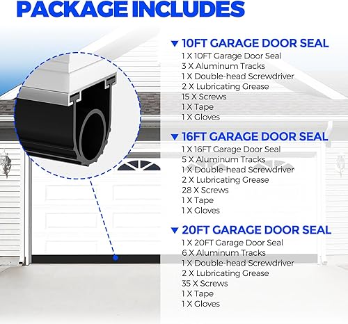 Vista 7 de Holikme Sello para puerta de garaje, kit de retención de riel de aluminio preperforado, fácil de instalar, combinación de anillo en U + O duradero