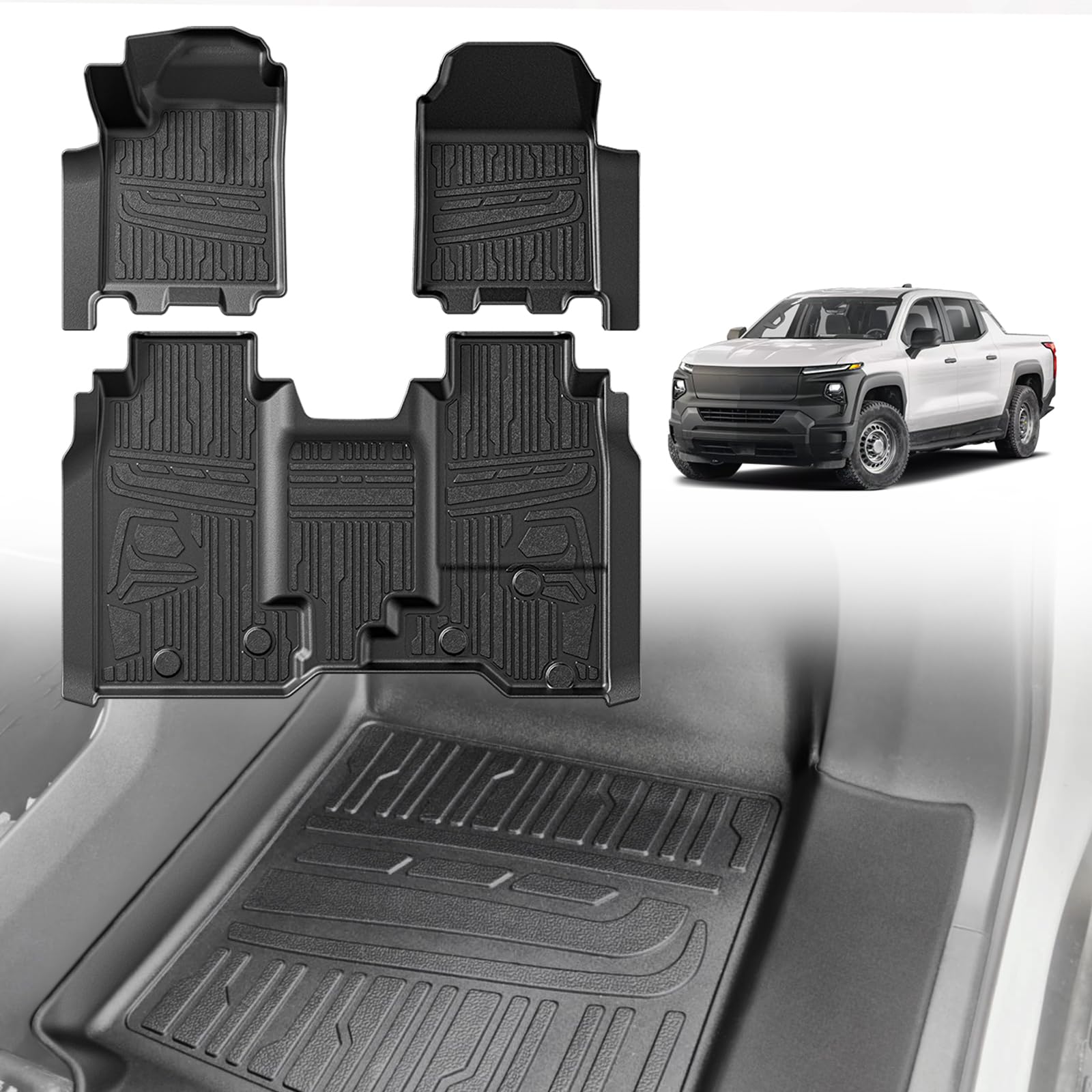triplealiners floor mats all weather liners compatible with 2024 2025 chevrolet silverado ev wt version accessories 1st & 2nd row full set floor liners tpe heavy duty custom fit car mats