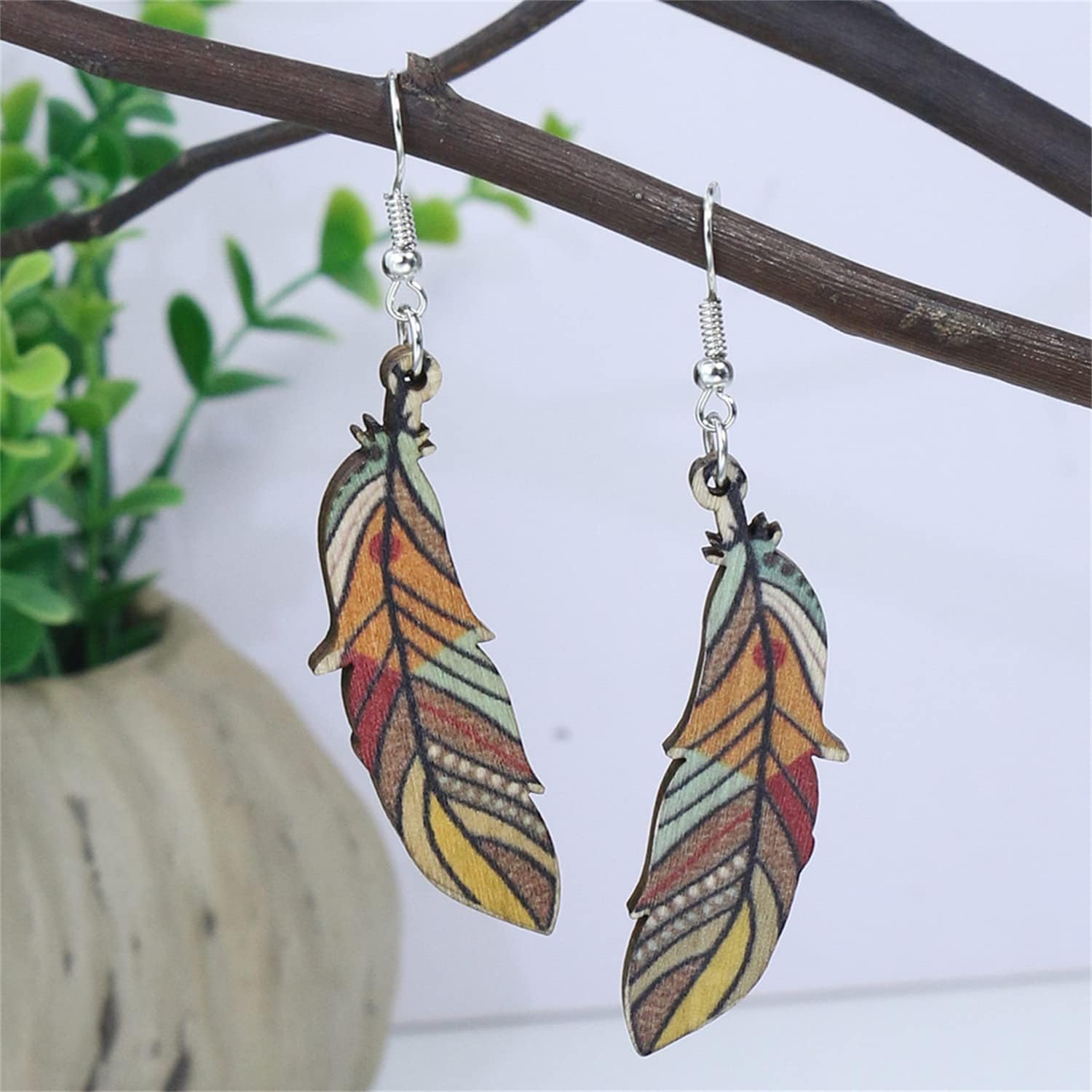 Handmade Bohemian Lightweight Cute Colorful Nature Wooden Leaf Dangle Drop Earrings for Women Statement Jewelry Gifts - Image 7