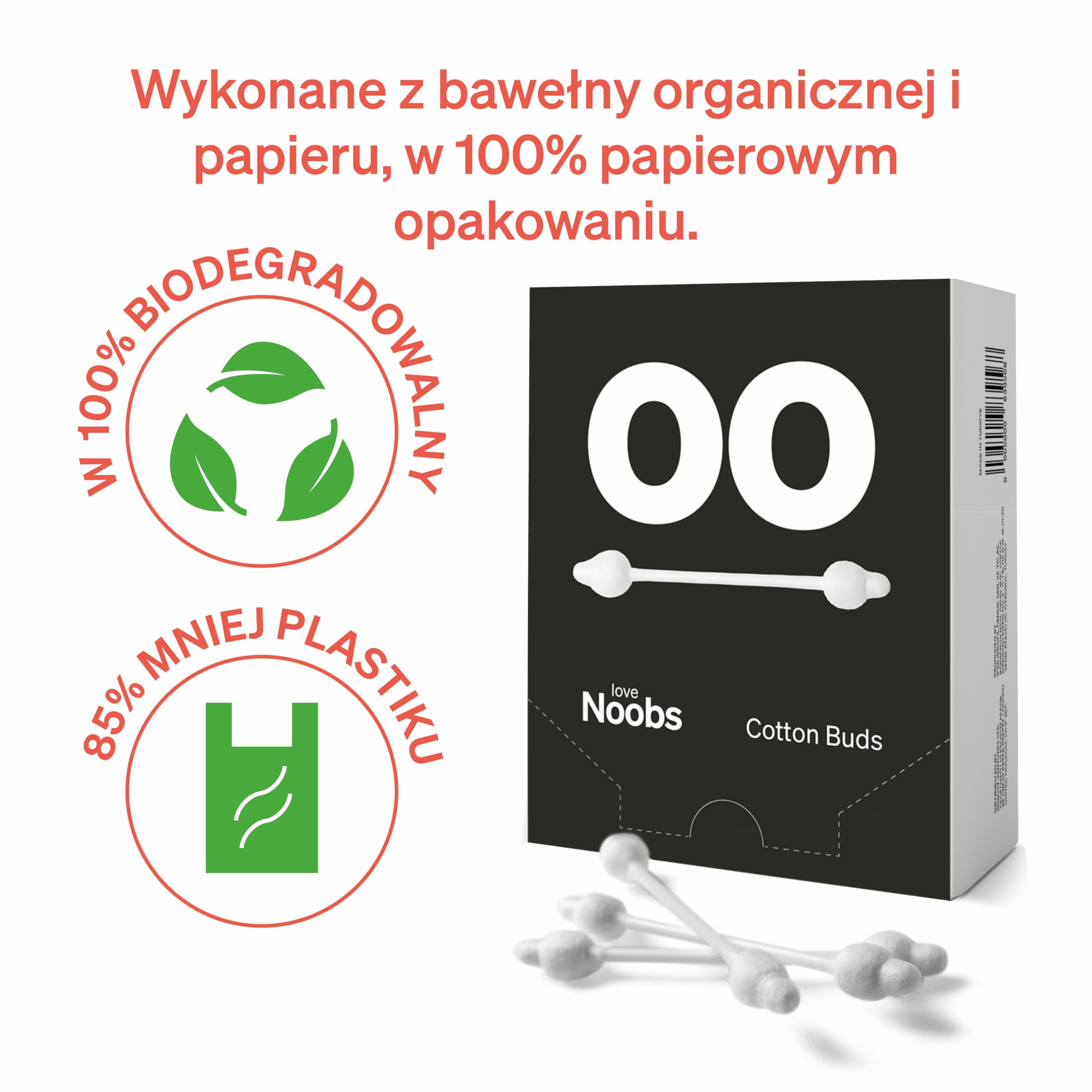 Kochaj Nowicjuszy Ekologiczne Waciki dla Niemowląt by LoveNoobs, 240 Sztuk, Ultra Miękkie do Uszu, Bezpieczne dla Dzieci, Idealne dla Rodziny, Waciki dla Bebe