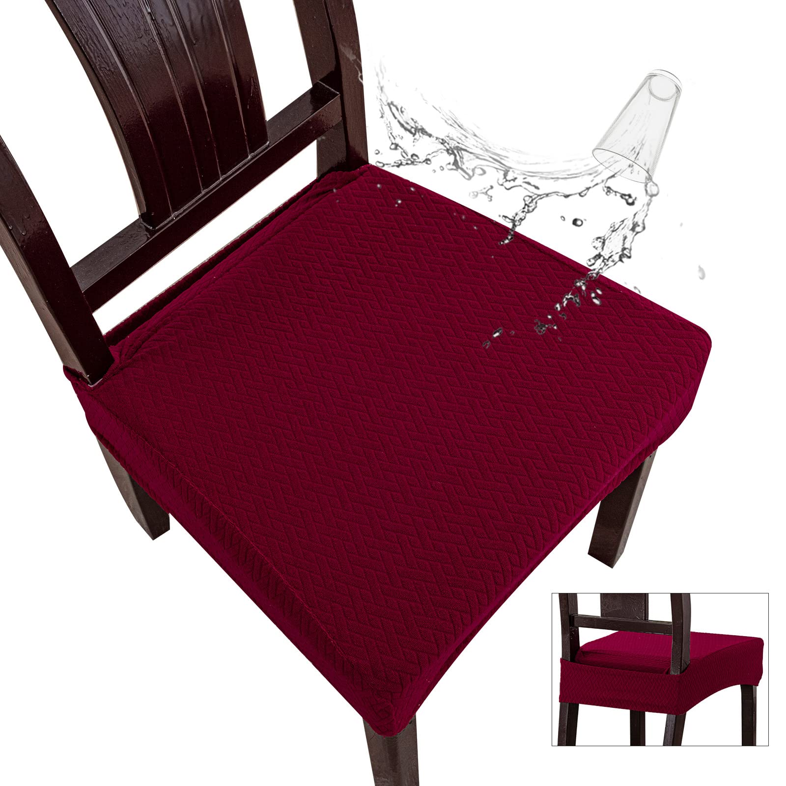 Coprisedili per sedie da pranzo (4 pezzi, rivestimento posteriore, rosso vinaccia)