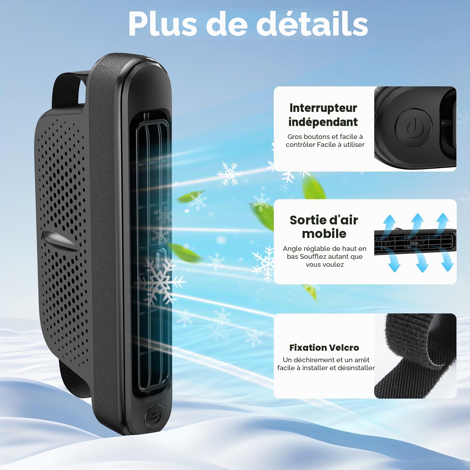 Ventilateur de Refroidissement de Voiture ventilateur USB Voiture Ventilateur Voiture électrique avec 3 Vitesses, Ventilateur d'air de refroidissement de voiture portable pour camion van SUV