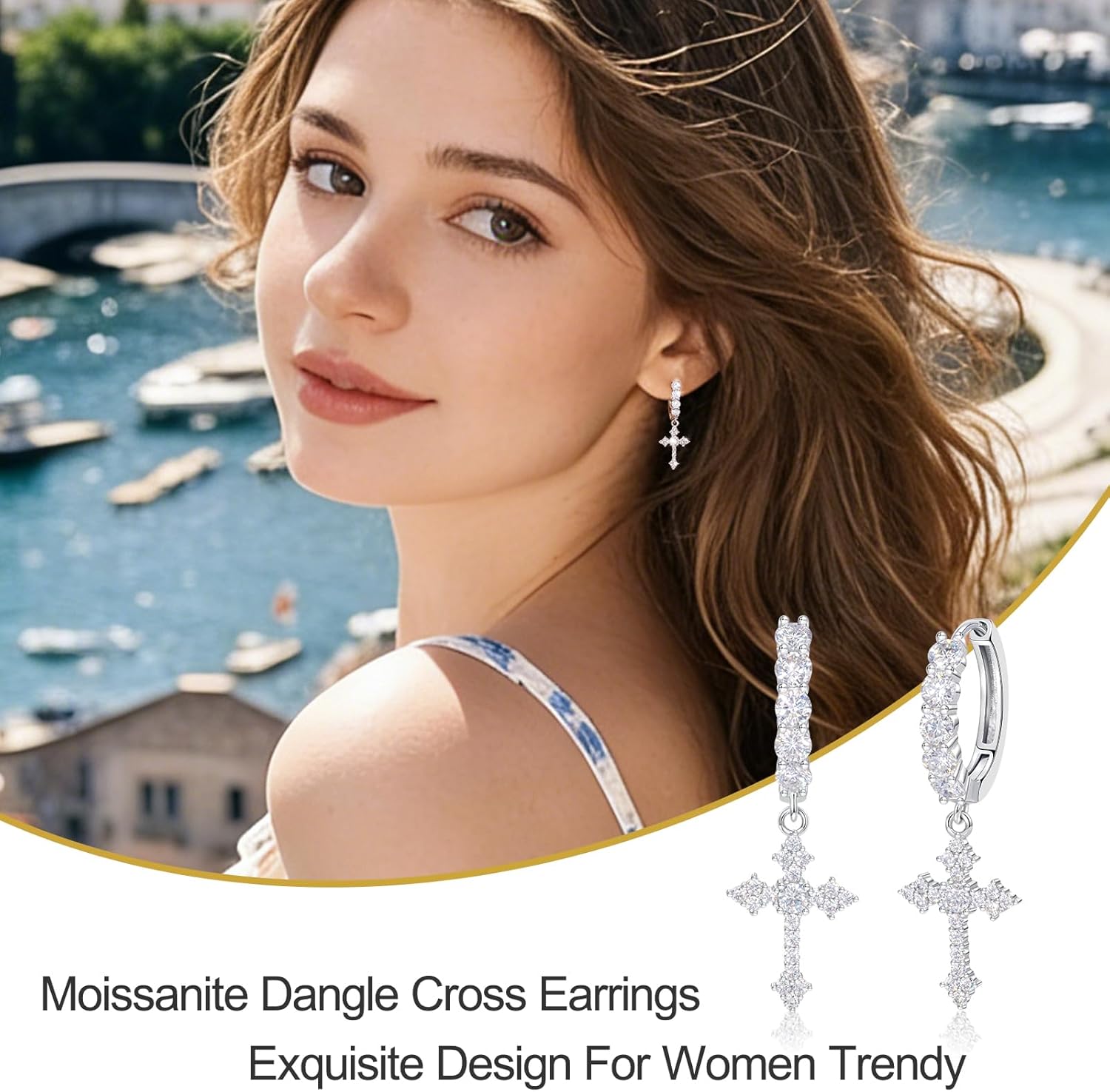 Moissanite Cross Earrings Sterling Silver Cross Stud Eearrings D Color VVSI Moissanite Stud Earrings Crucifix Jewelry Gift