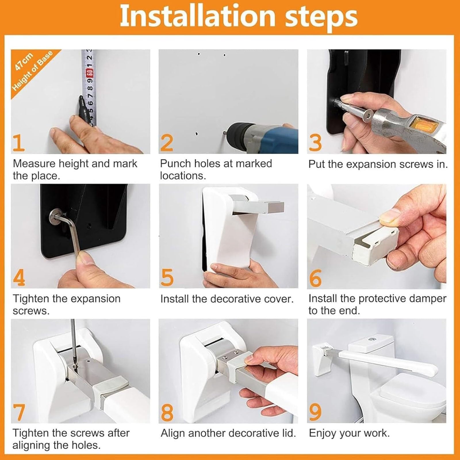 Barras de Seguridad para Baño, Barra de asidero plegable y abatible para WC - Barra de asidero de seguridad montada en la pared para el cuarto de baño - Ancianos, bariátricos, discapacitados Barra de