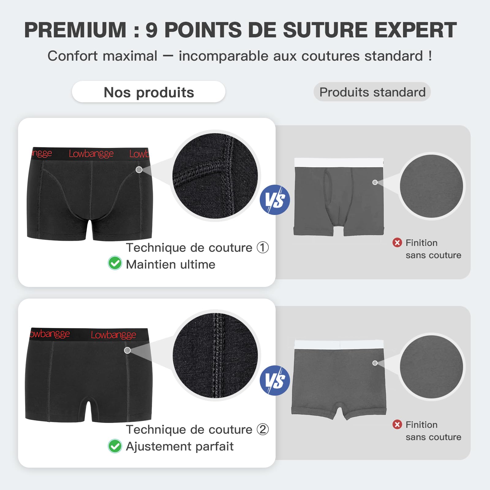 Premium Boxer Homme,Caleçon Homme Coton(Lot de 9),Coupe Confortable avec Technologie d'ajustement Parfait