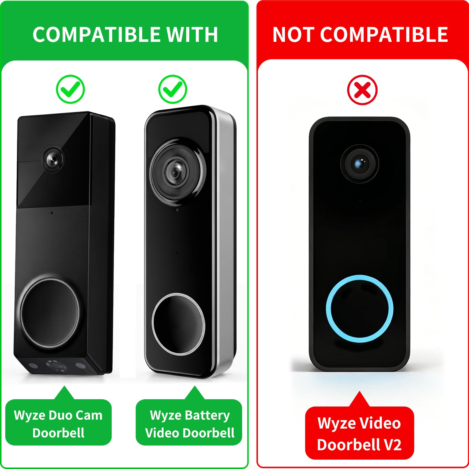 Supporto antifurto per campanello Wyze, senza trapano, staffa di montaggio regolabile per videocitofono Wyze Duo Cam, supporto per videocamera completamente in metallo per affitti di appartamenti