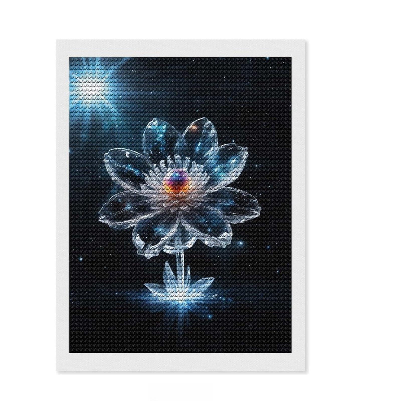 Junmoney Cosmic Flower 5D Diamond Painting Kit 12"x16", Round Gems, Living Room Decor, Decorative Artwork, Vintage Style Decor