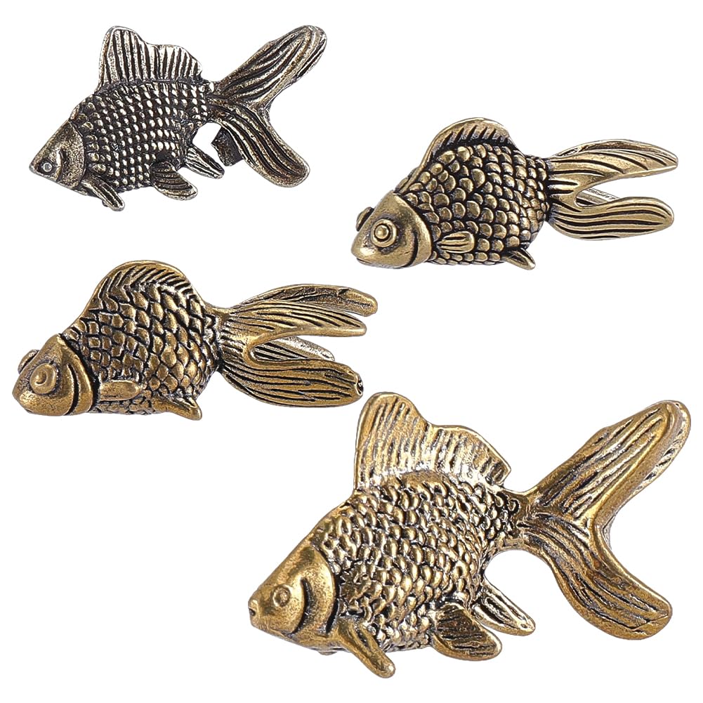 WEBEEDY 4 Styles Brass Fish Figurine Feng Shui Koi Statue Small Gold Animal Figurines Lucky Treasure Ornament for Home Office Garden Desk Bookcase New Year Home Living Room Tea Pet Decor