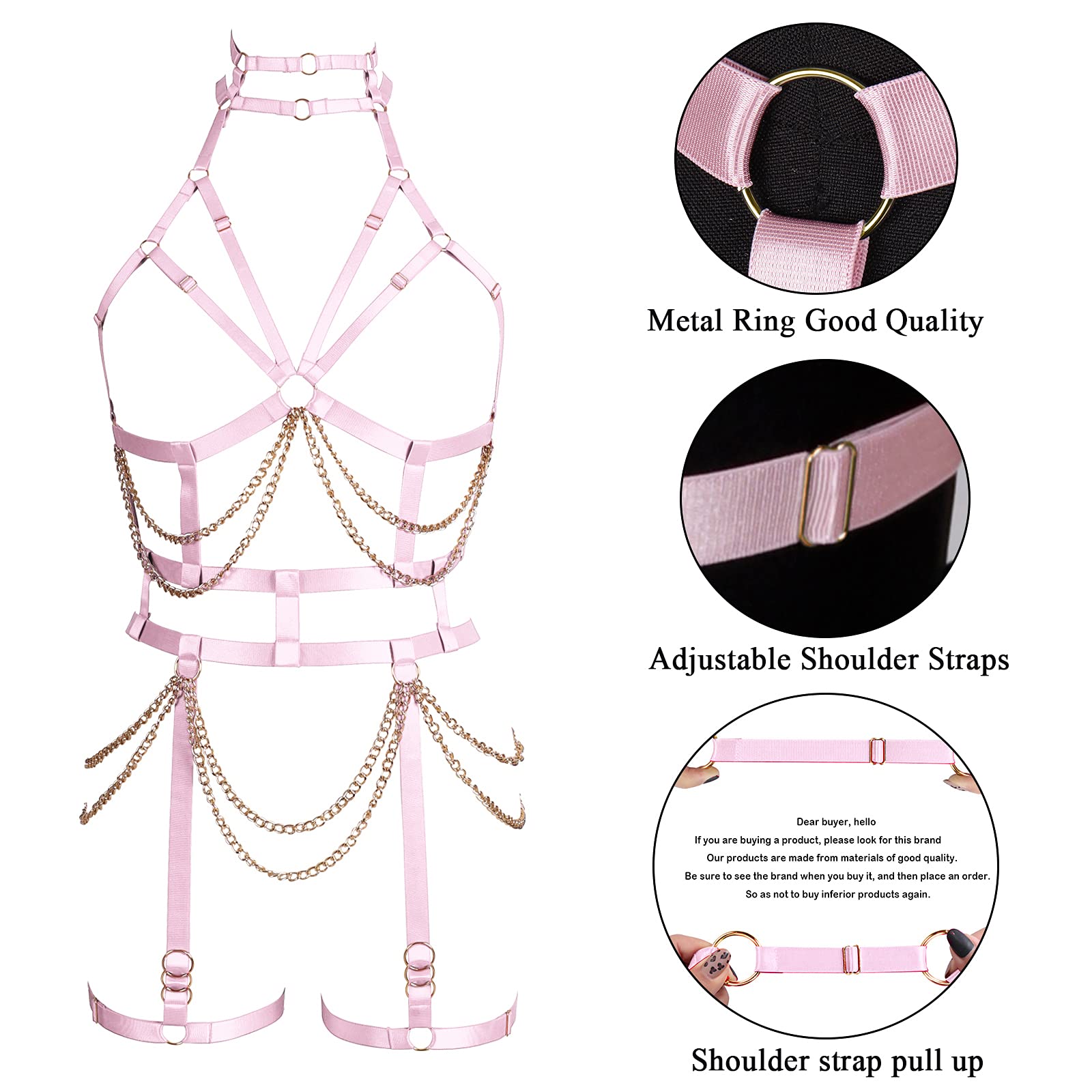 Arnés de Cadena de Cuerpo Punk para Mujer, lencería, Jaula Completa, Correa para el Pecho, Liga, Tejido elástico gótico, Halloween Rave