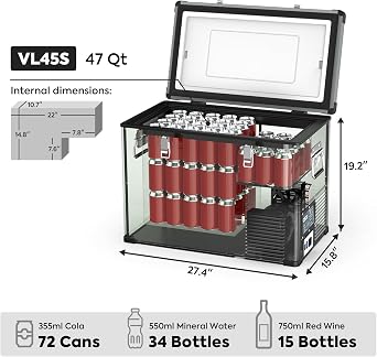 ICECO VL45 12 Volt Refrigerator, 47 Quart Platinum Portable Fridge, With SECOP Compressor, 0F~50F, 12/24V DC, 110/240V AC, Compact Freezer for RV, Truck, Car Use (With Slide Mount)
