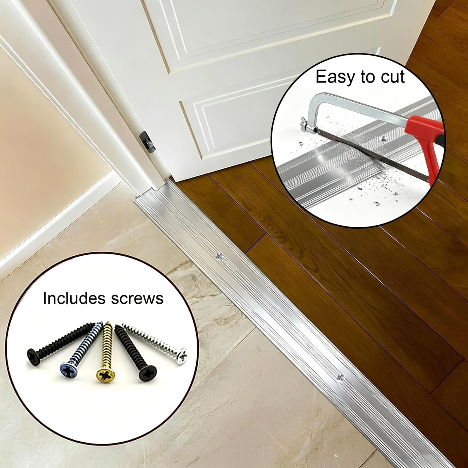 Largeur 6cm Bande De Seuil De Porte En Aluminium,80-150CM Barre De Seuil Profilé De Transition Pour Portes Pour Relier Les Joints De Sol(Grey B,130cm/51.2in)
