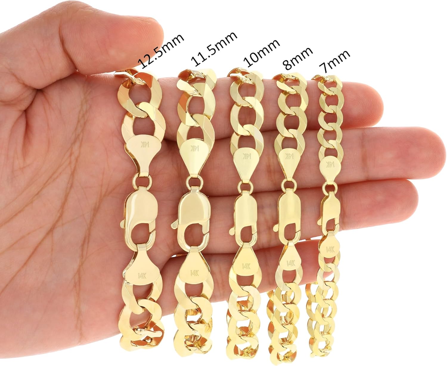 Nuragold 14K Real Yellow Gold Solid Cuban Curb Link Chain Bracelet 7"-9" (1.5mm-12mm) Italian Jewelry for Men & Women