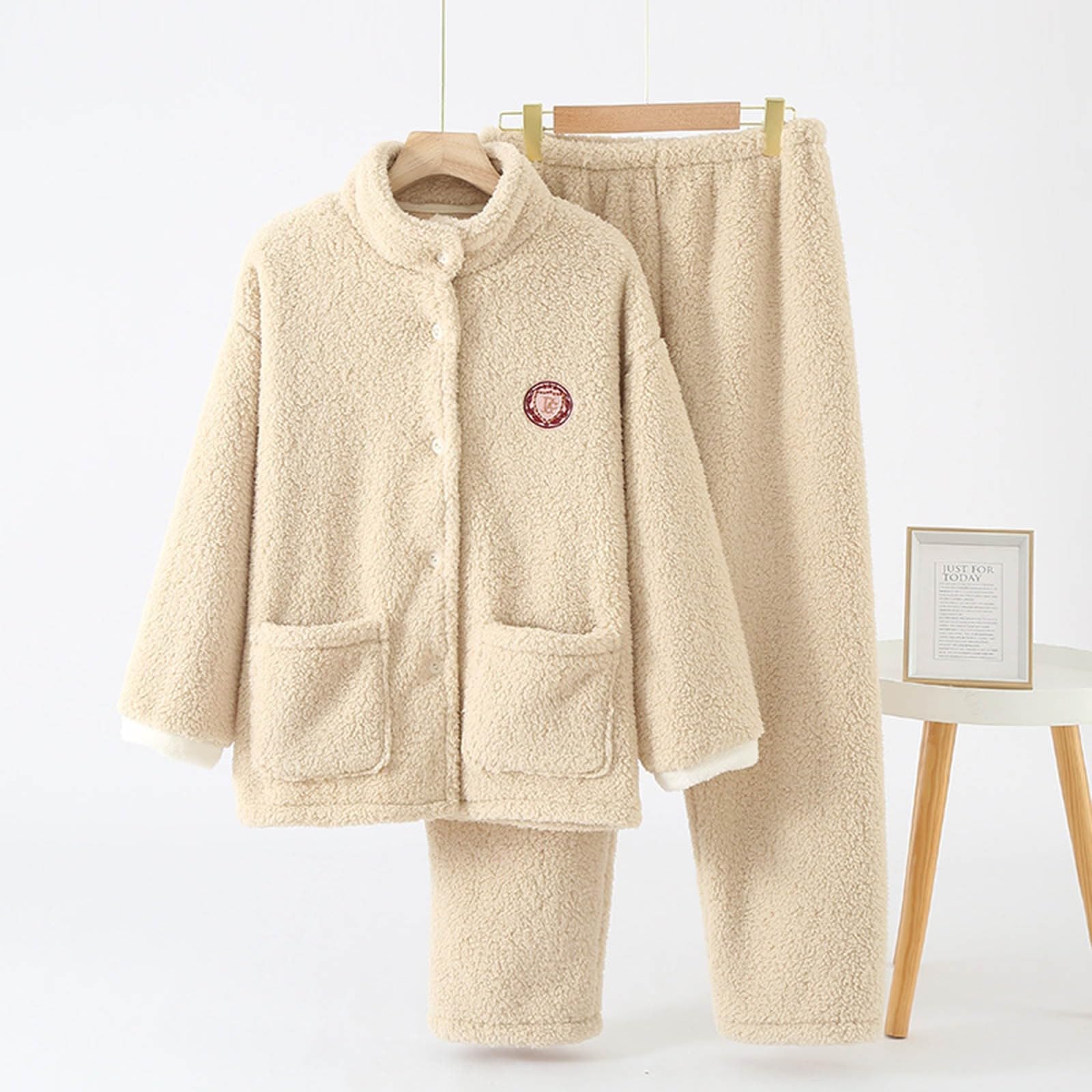 Genérico Pijama Mujer Invierno Pijama Mujer Franela Gruesa Acolchada Tipo Lana Virgen Otoño E Invierno Conjunto Térmico Dos Piezas para Climas Fríos