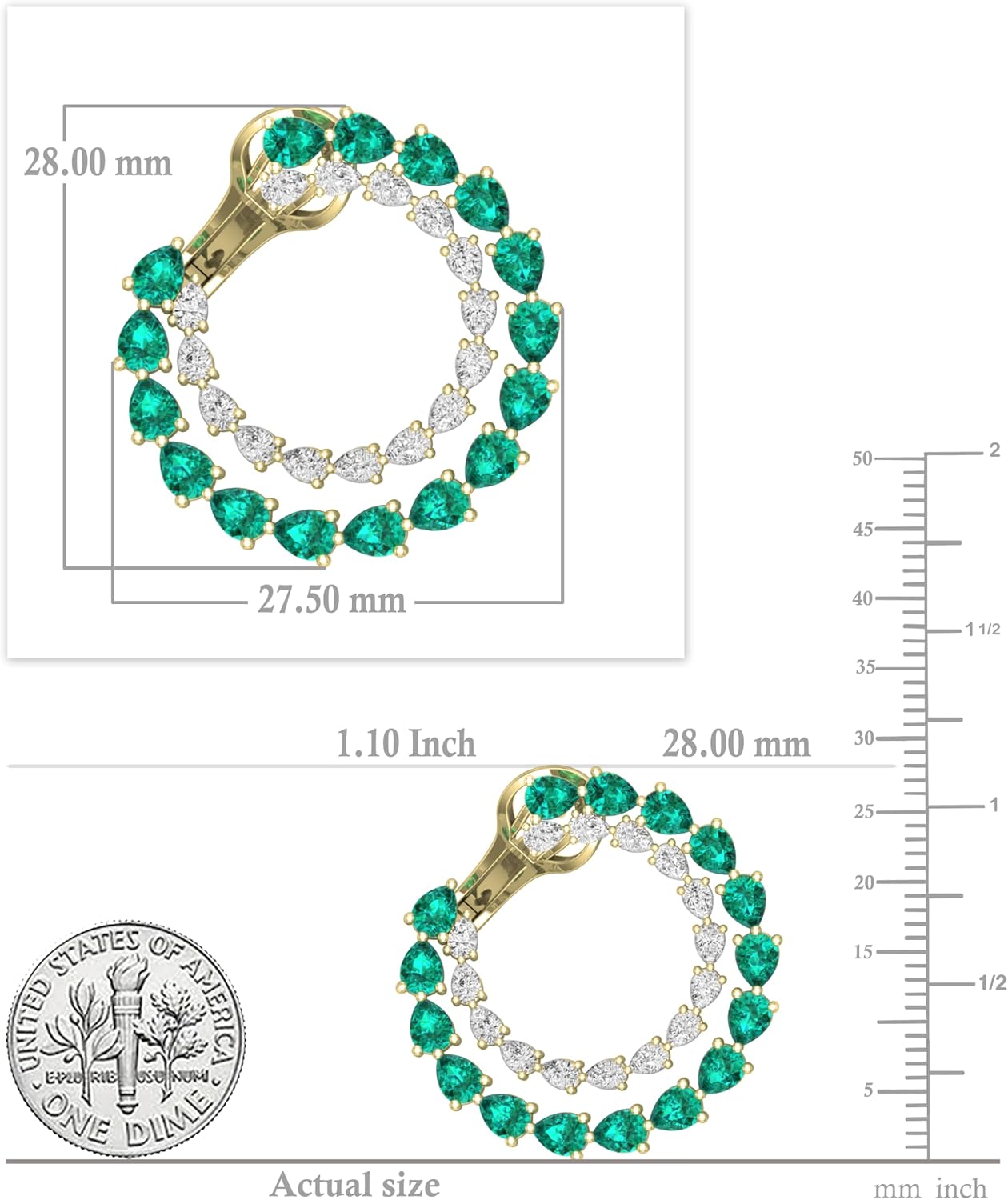 Dazzlingrock Collection 4x3mm each Pear Shaped Emerald & White Natural Diamond Double Circle Clip On Cocktail Earrings for Women in 18K Real Solid Gold
