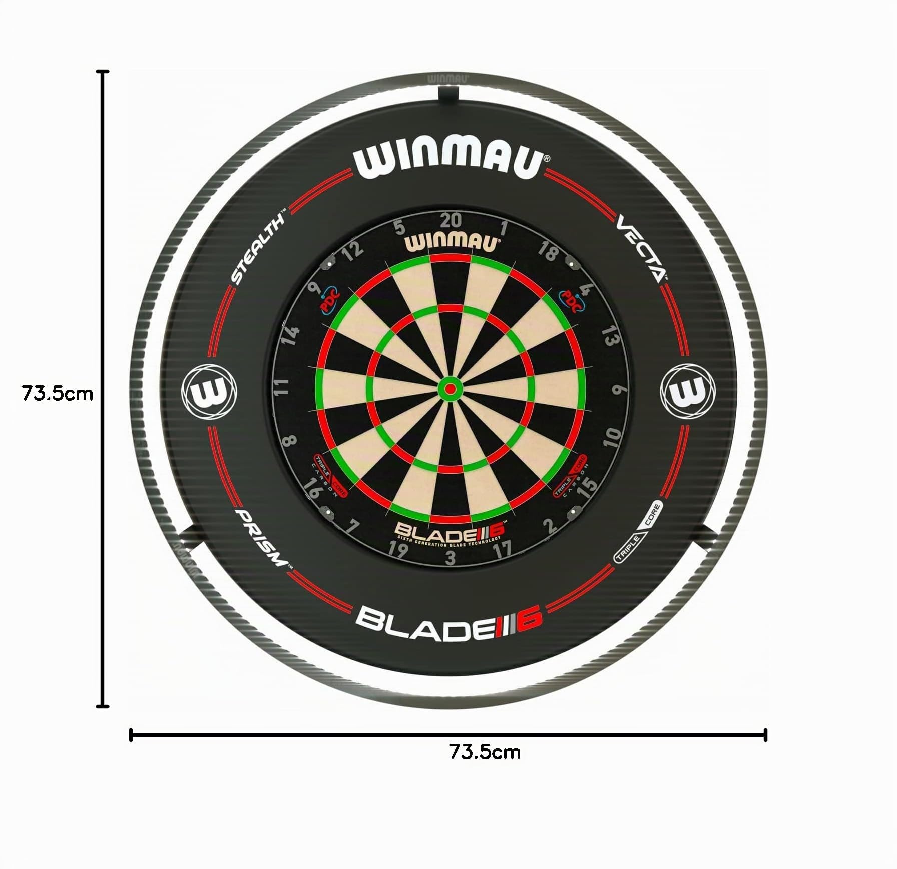 WINMAU Plasma Dartscheiben-Beleuchtung, 360° LED Ring Licht Schattenfreie Ausleuchtung, 132 LEDs, Leichtes Aluminium, Wandmontage, Profi Dartboard Beleuchtung, Schwarz
