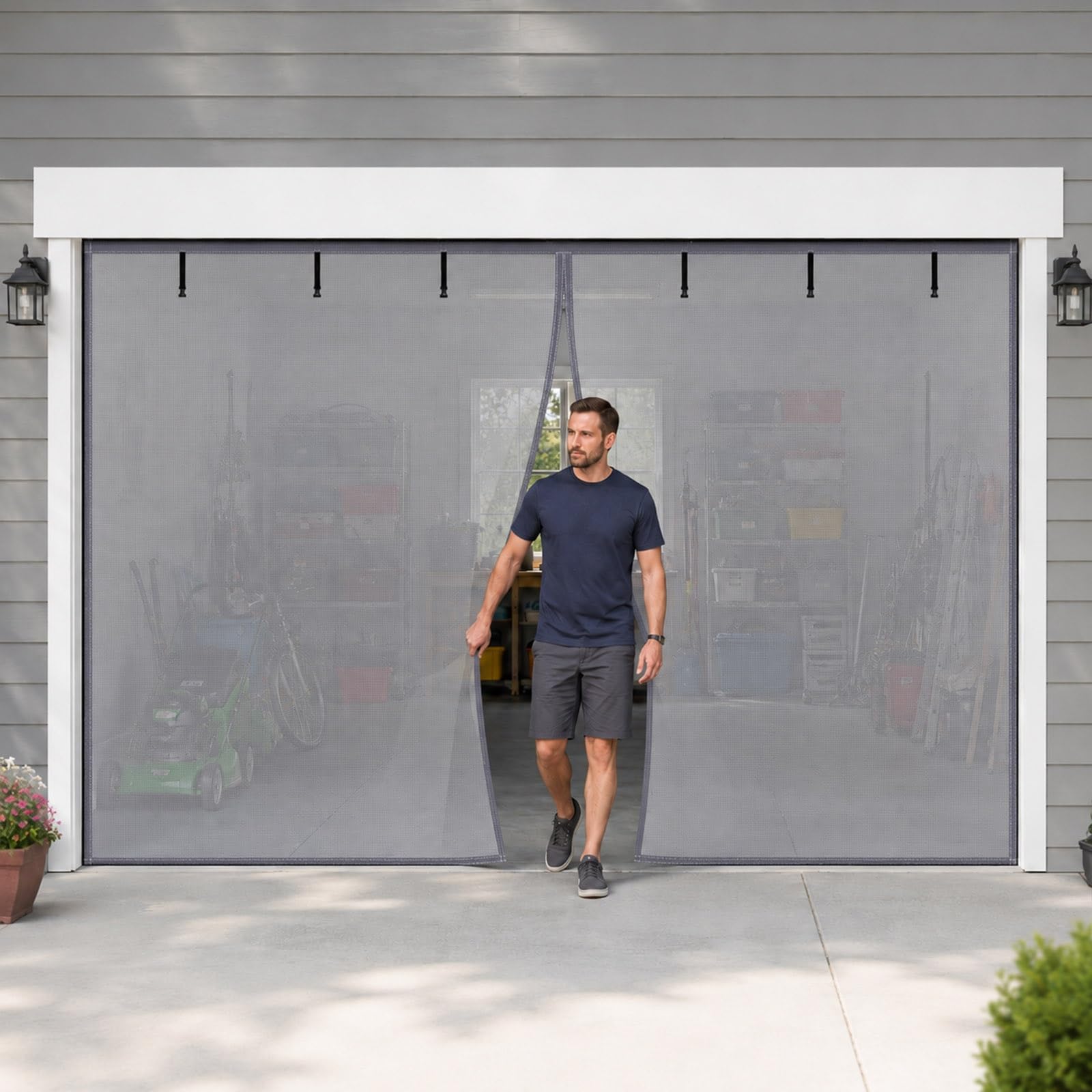 Moustiquaire de porte de garage mains libres pour stopper les mouches