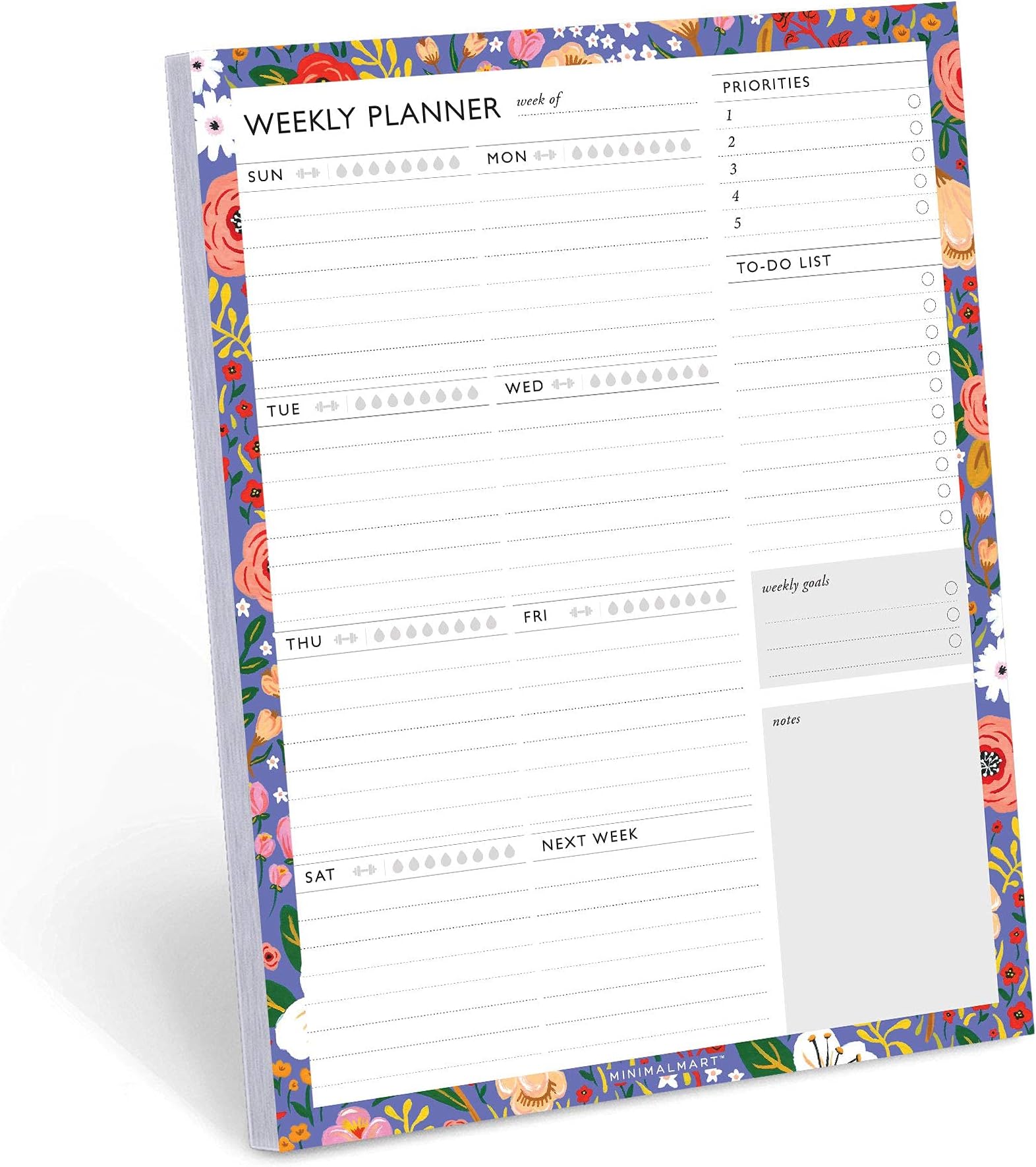 Weekly Planner with 52 Undated 8.5 x 11 Tear-Off Sheets, Floral Weekly Vibrant Calendar, Organizer, Scheduler, Productivity Tracker, Priority Task, Weekly Goal, to-do List