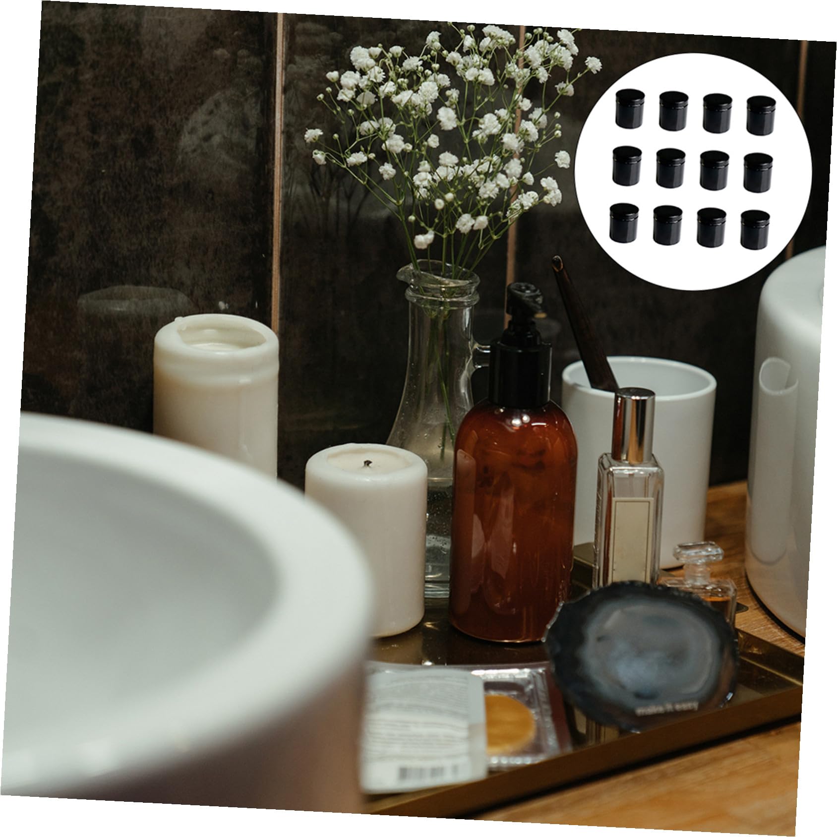 SHERCHPRY 12pcs Pot Cosmétique en Plastique Pet 500ml Noir Large Ouverture Facile à Nettoyer pour Voyage et Cosmétiques