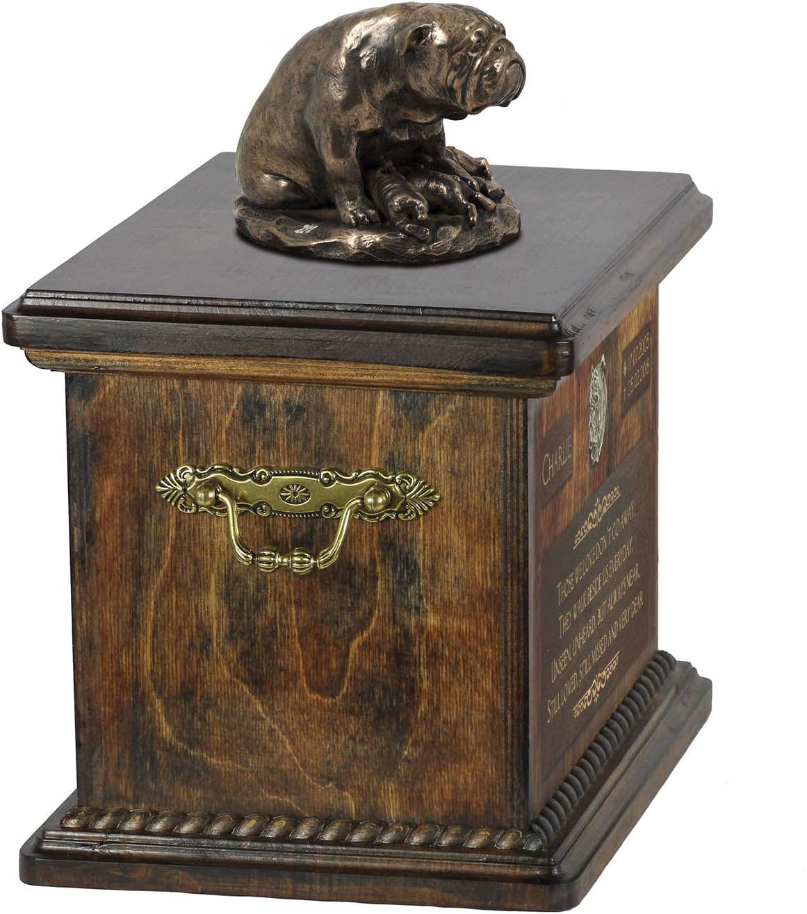 Art-Dog Custom Dog Sitting Statue Memorial Urn - Handmade Cold Cast Bronze on Birch Base – Sturdy and Stylish Urn for Dog’s Ashes – 8.3x11.4x8.7 – 5l – English Bulldog V