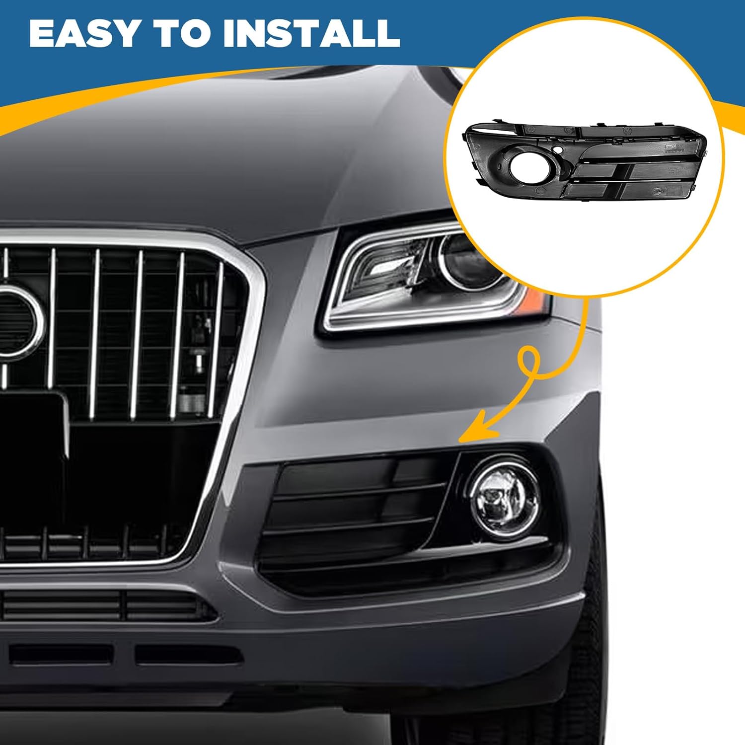 TOPUS Pair Fog Light Covers for Audi Q5 MK1 2013-2017 Front Bumper Lower Grill Grille Bezel Insert Driver and Passenger Side Replace 8R0807682JBJI 8R0807681MBJI AD8222133 AD8222134 AU1038123 AU1039123 - Image 4
