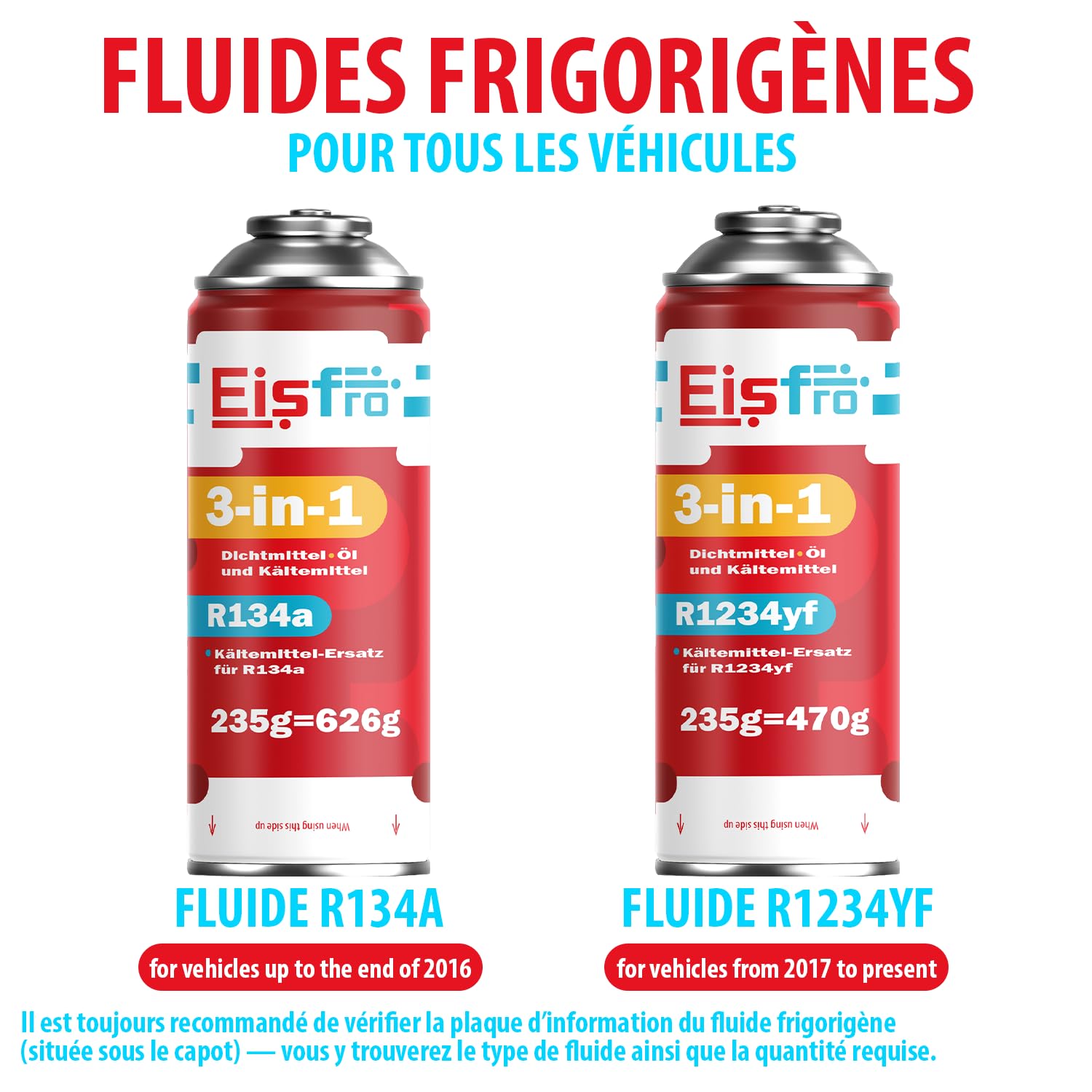 3en1 R1234yf Kit Recharge Climatisation Automobile – 1x Gaz 3en1 avec Tuyau et Adaptateur YF – 235 g