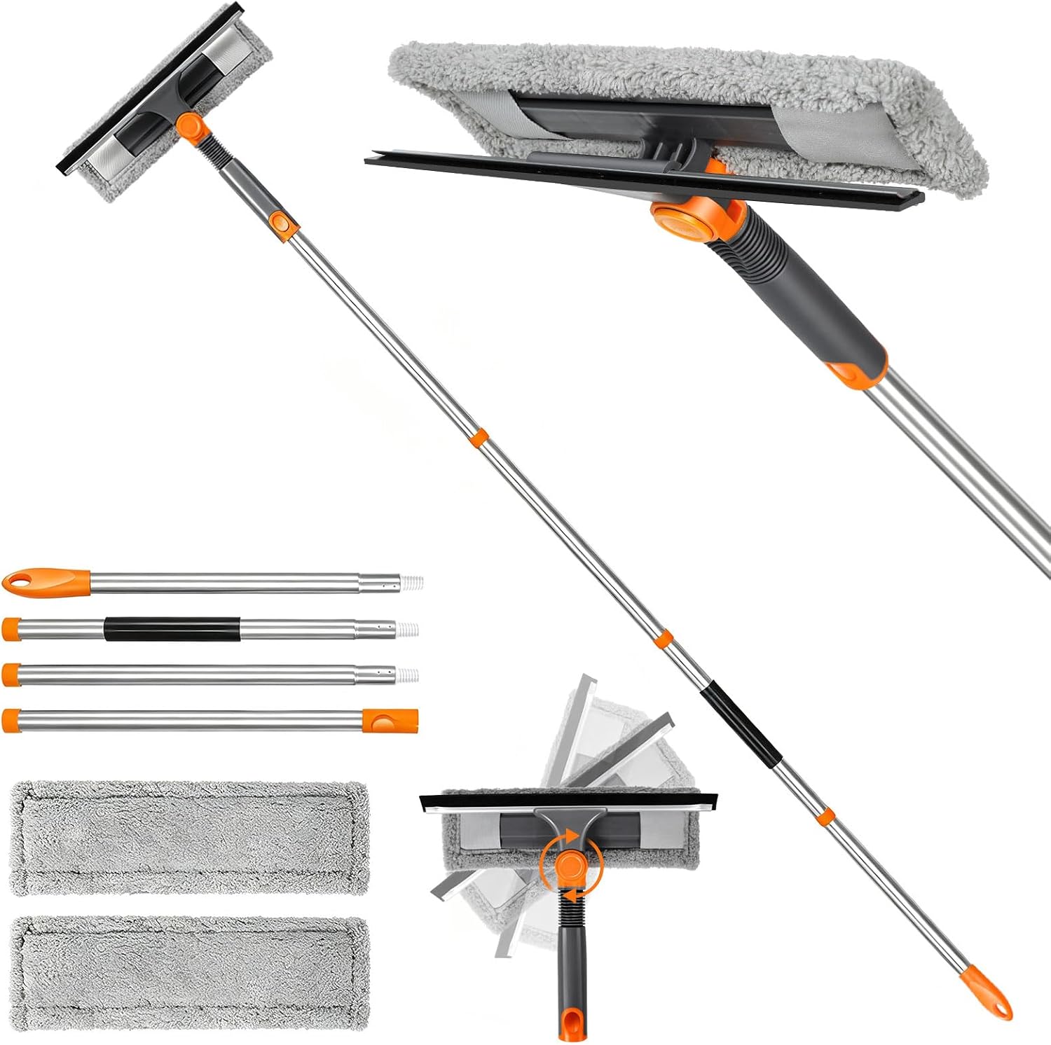 MASTERTOP 64'' Window Squeegee, 2-in-1 Rotatable Window Cleaner Tool