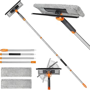 MASTERTOP 64 Window Squeegee, 2-in-1 Rotatable Window Cleaner Tool | Professional Squeegee for Window Cleaning,Window Washer Tool,Car Window Squeegee for Glass, Tile, Mirror, 2 Microfiber Cloth