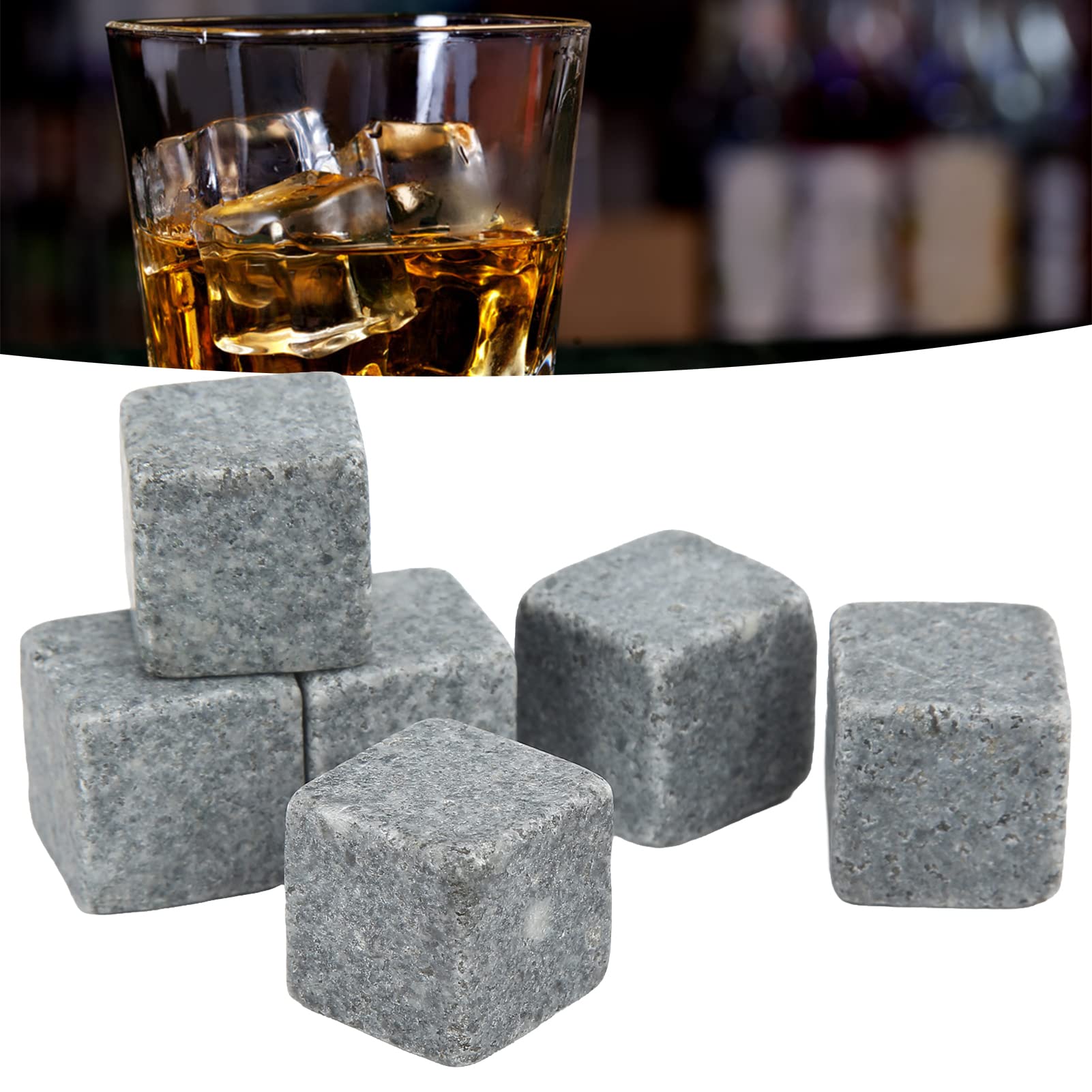 Whiskey Stones Granite Whiskey Ice Tart Stone Set with Flannel Bag for Whiskey Gin Wine Vodka Chilling 2cm x 2cm x 2cm 9 or 6 Pieces (6)