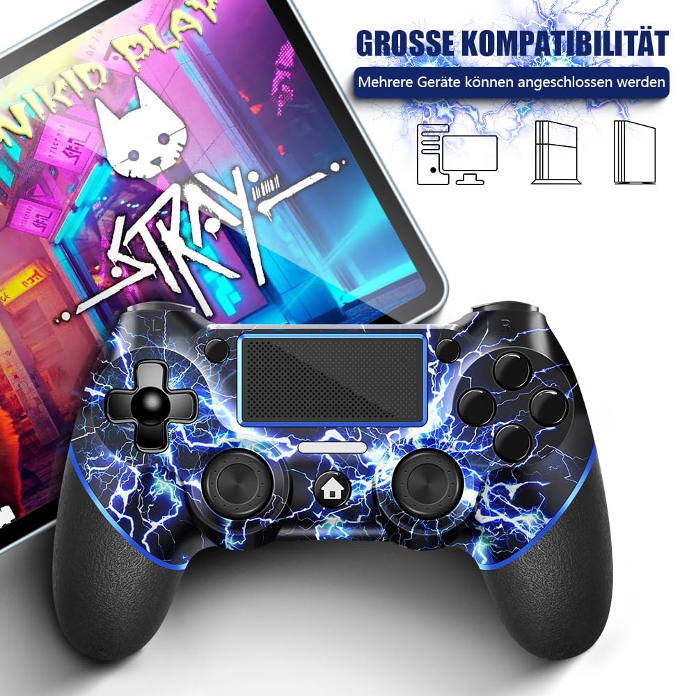 AceGamer Controlador Inalámbrico Para Ps4, Controlador De Juego Compatible Con Ps4/Pro/Slim/Pc, Con Turbobotón/Botón Trasero/Doble Vibración/Sensor De Giroscopio De 6 Ejes/Panel Táctil (Thunder)