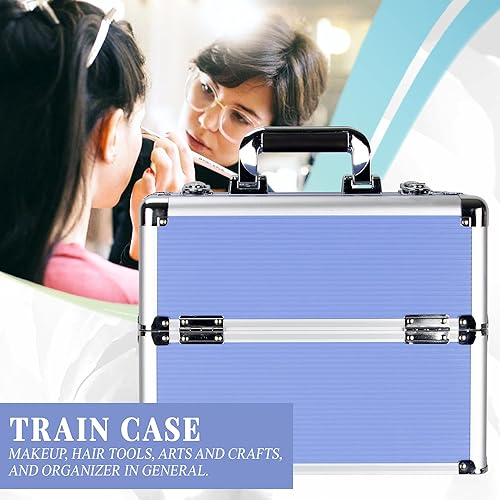 Miniatura 2 de Ver Beauty Estuche de maquillaje profesional con compartimento inferior grande, rayas lavanda, Estuche de tren