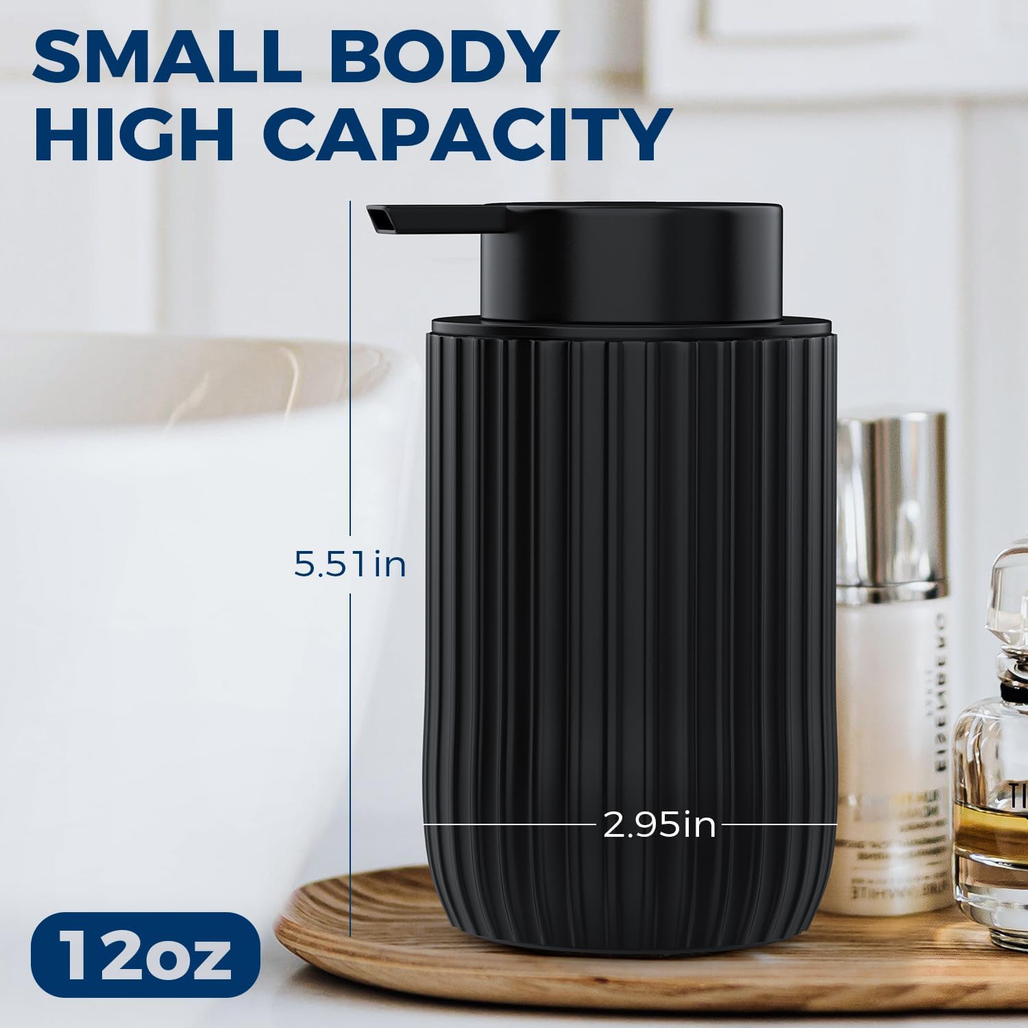 Ceramic Foaming Hand Soap Dispenser,12 oz Bathroom Soap Dispensers, Lotion Dispenser for Kitchen, Refillable Matte Streaks Soap Dispenser with Large Pump (Black) - Image 2