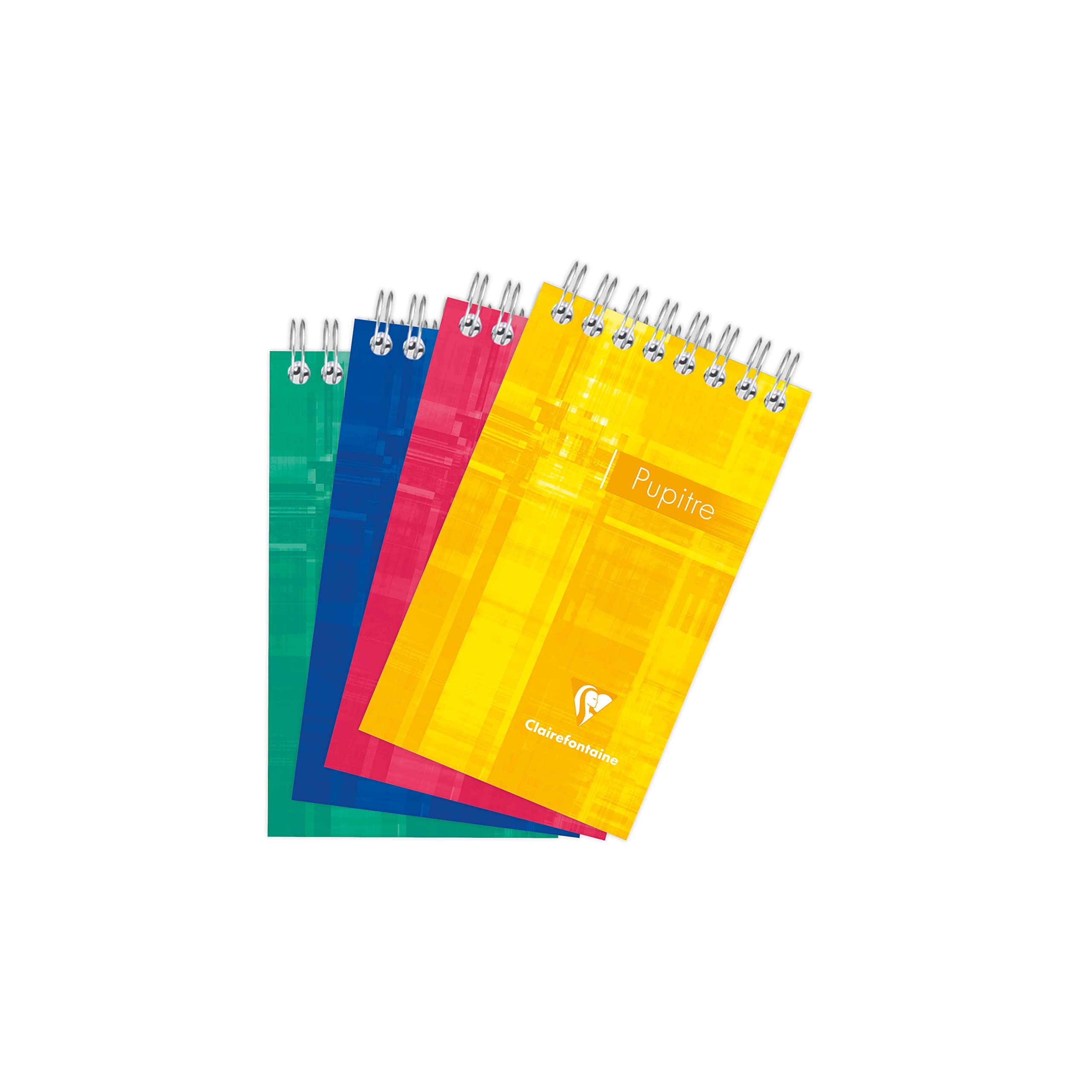 Clairefontaine 8552C - Un bloc pupitre à spirale en-​tête 120 pages détachables 7,​5x12,​7 cm 90g petits carreaux, couverture carte pelliculée couleur aléatoire