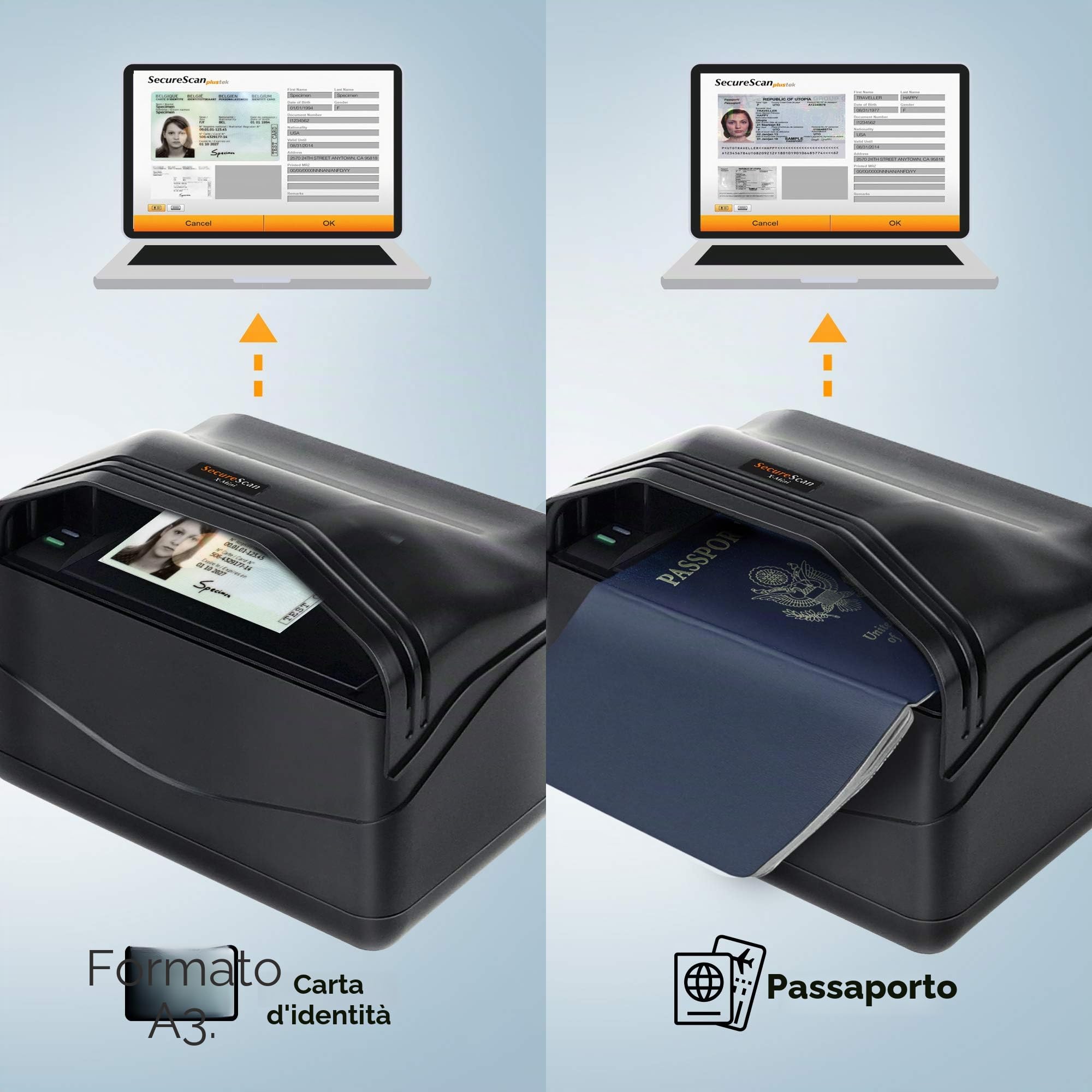 Plustek X-Mini - Scanner per passaporti, scansione ID, compatibile con lo standard ICAO Doc 9303 con lettore di scanner a velocità di riconoscimento rapido
