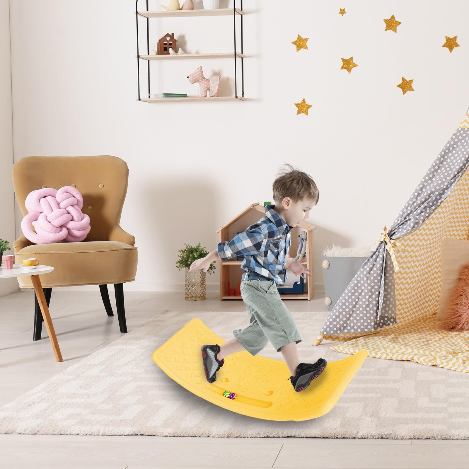 Rockerboard Kinder, Wobbelboard Kinder - Offene gebogene Balance Lerntafel - Wackeliger Trainer, Balance-Übungstafel für Mädchen und Jungenübungen, bis 25 kg haltbar