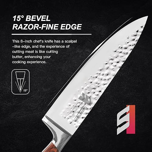 Miniatura 5 de Cuchillo de chef, cuchillo de cocina alemán de acero inoxidable de 8 pulgadas con mango de madera, cuchillo de chef ultra afilado