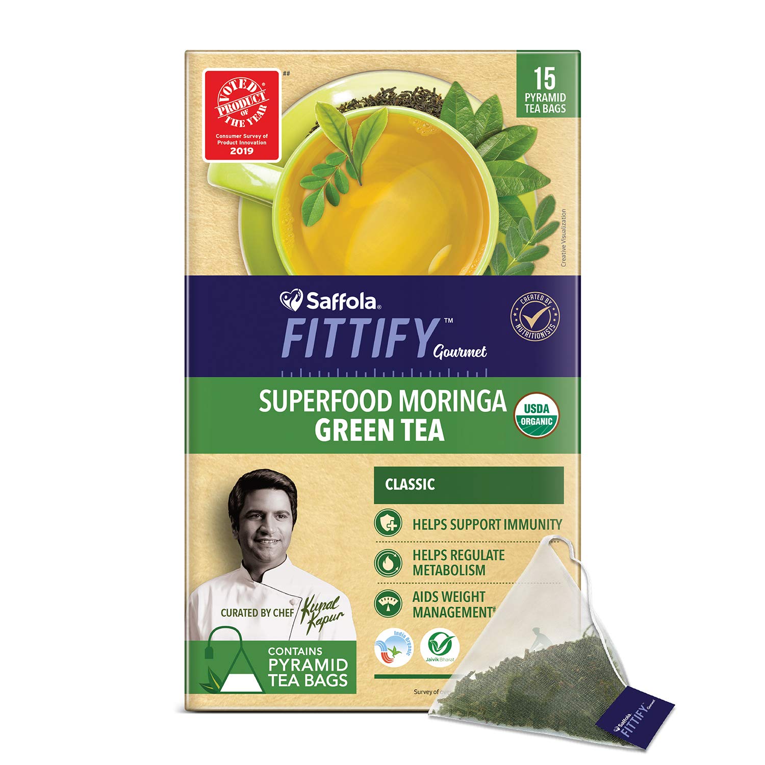 Saffola FITTIFY Gourmet Superfood Moringa Green Tea, Classic, 15 Tea Bags, 37.5 gm Amazon.in
