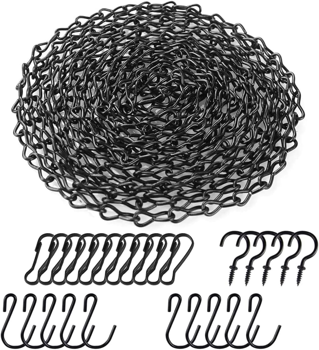 BNGGOGO Hanging Basket Chain Set, 196 Inches Hanging Chains, Picture Hanging Chain, Black Chain